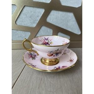 Hammersley Bone China Floral Pattern Teacup Saucer Signed England pink set